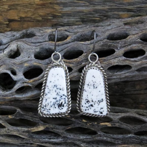 Native American Navajo White Buffalo Sterling Silver Dangle Earrings